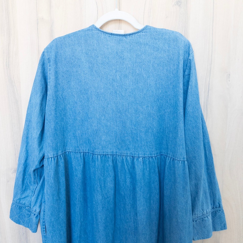 Vintage Denim Maxi Dress XL Blue Frog Closure Long Sleeve Prairie Cottage Boho - Picture 7 of 7